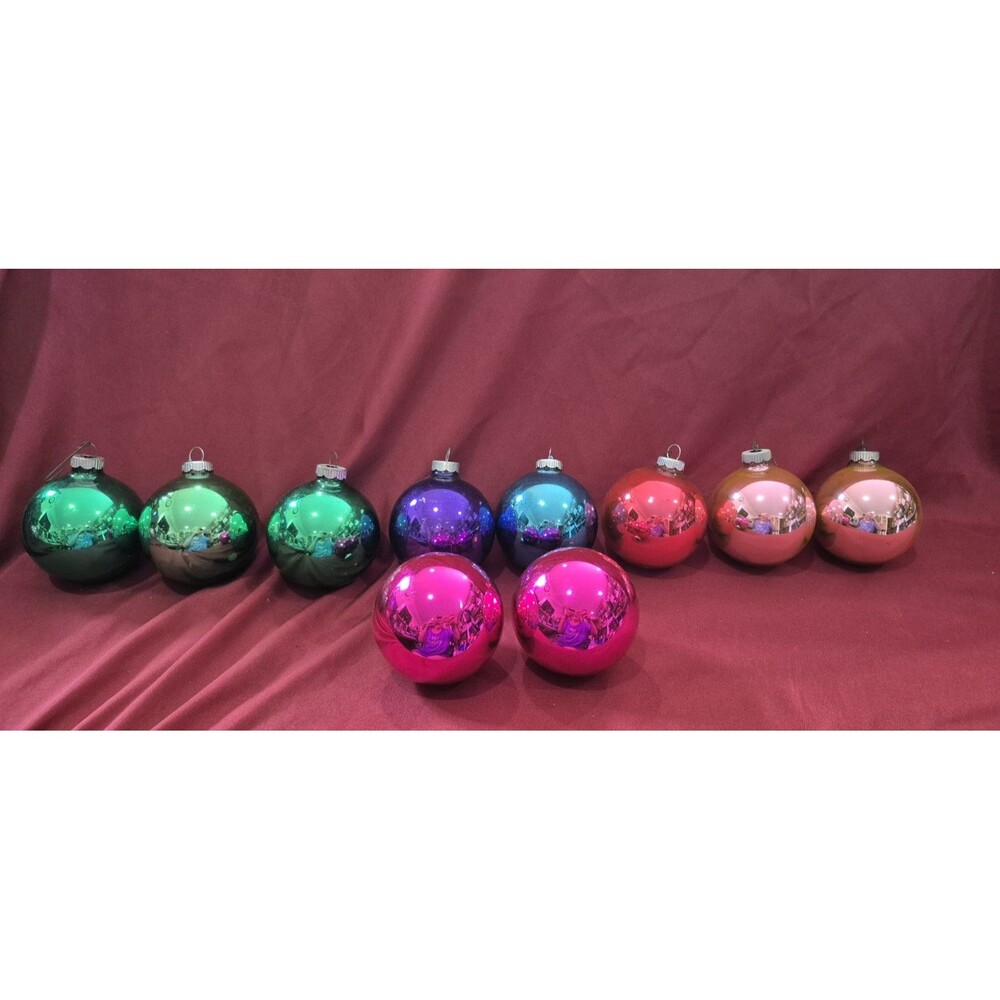 Vintage Shiny Brite Christmas Ornaments Glass Ball Lot 10 Purple Pink Green Blue